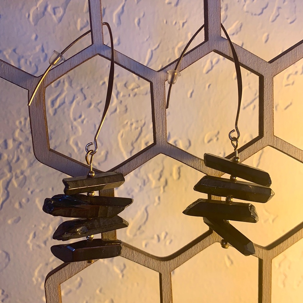Imitation Arfvedsonite Crystal Hanger Earrings